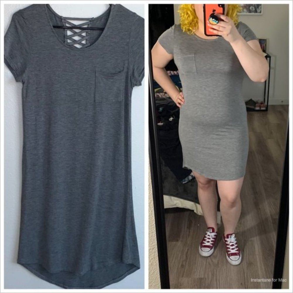 Glitz Gray T Shirt Dress with Pocket Size Medium